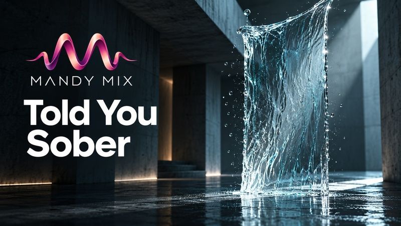 Official cover art for Told You Sober: the Mandy Mix ribbon over a dark architectural space with a sheet of falling water.